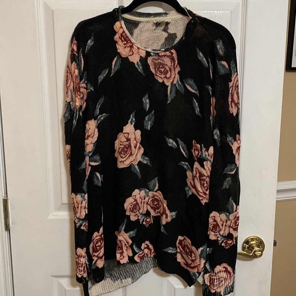 Boutique Black & Pink Cabbage Rose Oversized Sweater